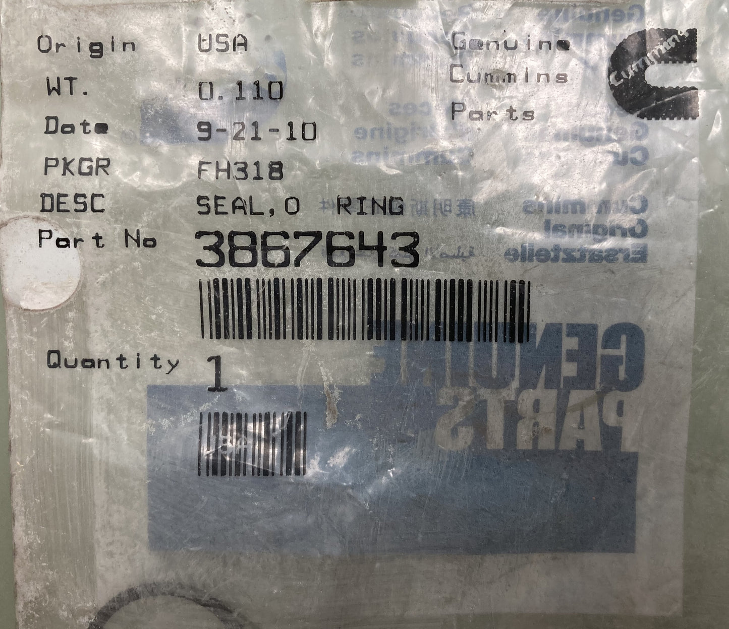 New Genuine Cummins 3867643 Seal O Ring