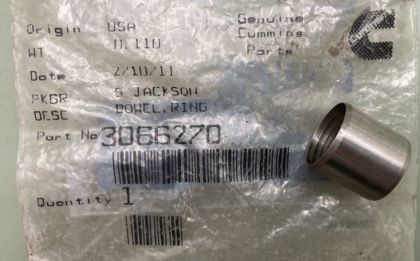 New Genuine Cummins 3066270 Dowel, Ring