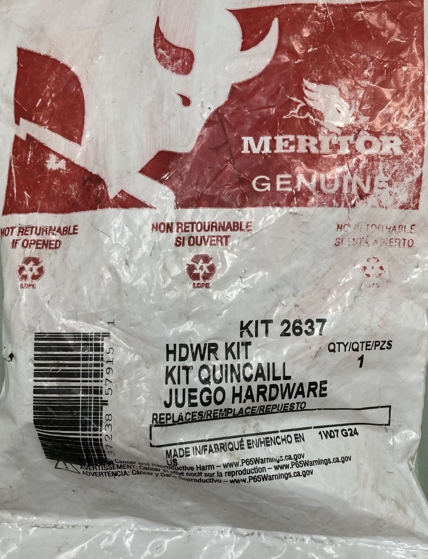 New Genuine Meritor 2637 Hdwr Kit, Axle Washer & Nut