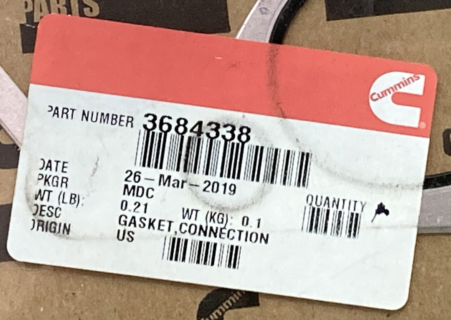 2 Pk. New Genuine Cummins 3684338 Connection Gasket