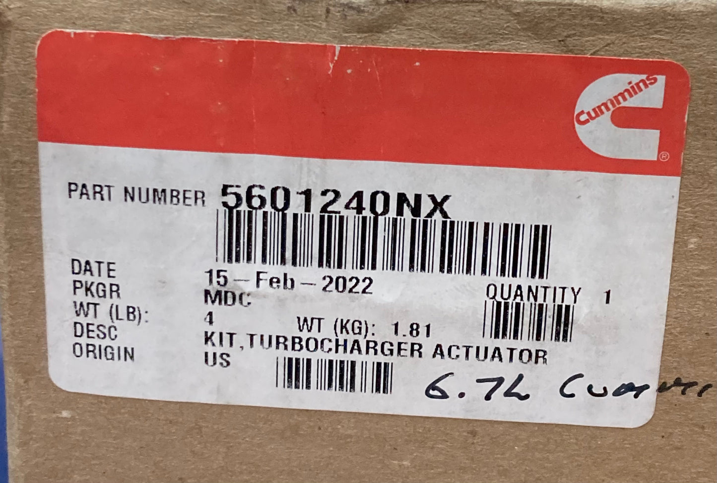Cummins 5601240NX Turbocharger Actuator New Genuine Incomplete kit