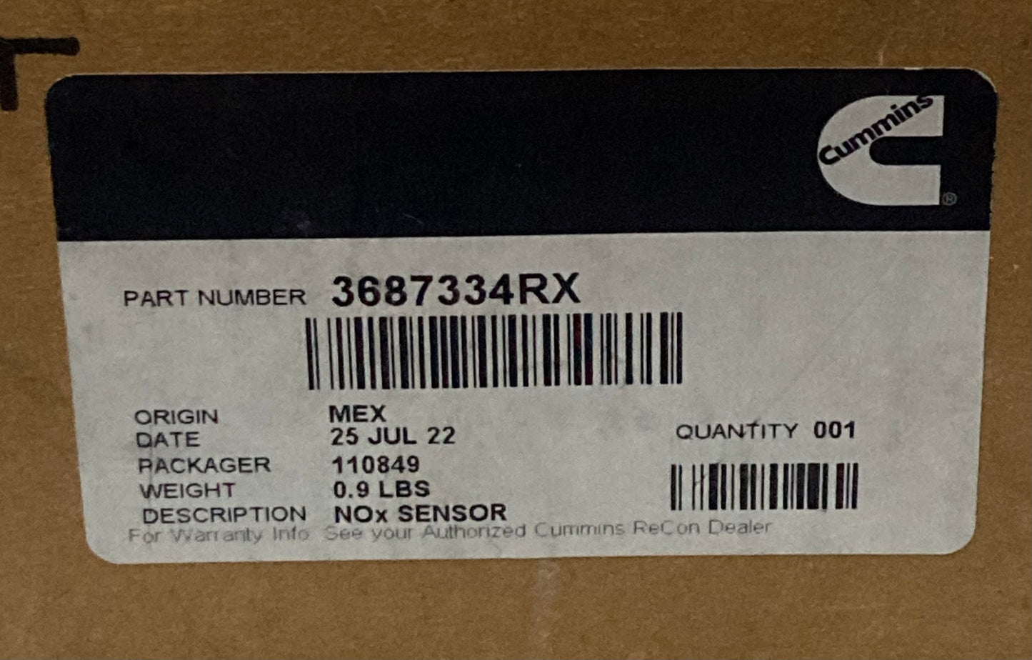 Cummins 3687334RX Sensor, Nitrogen Oxide Reman Genuine
