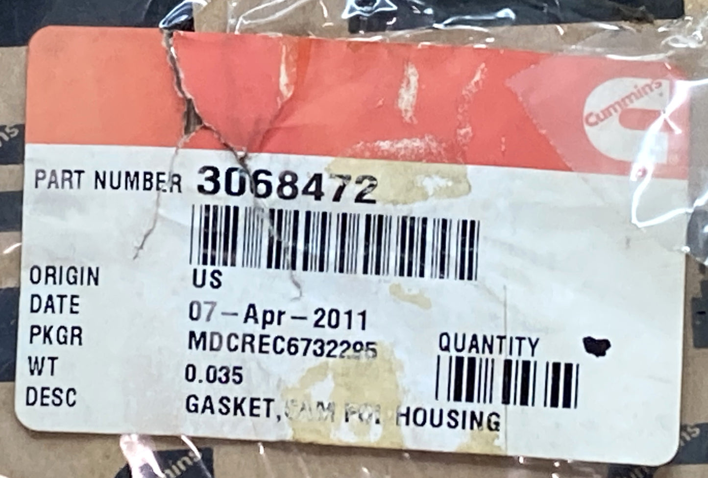 New Genuine Cummins 3068472 Housing Gasket