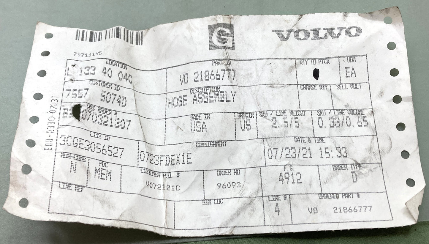 New Genuine Volvo 21866777 Hose Assembly
