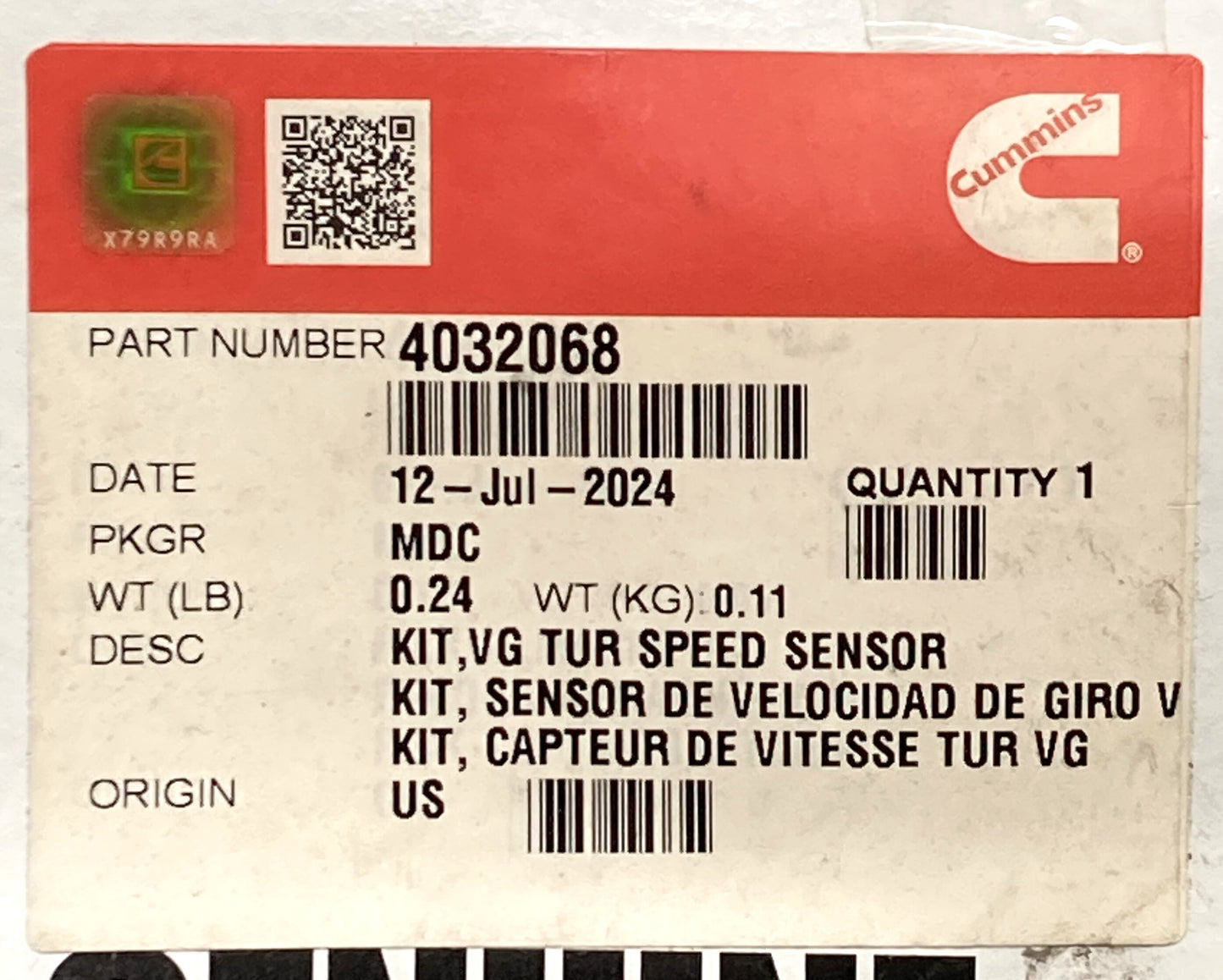 New Genuine Cummins 4032068 Turbocharger Boost Sensor