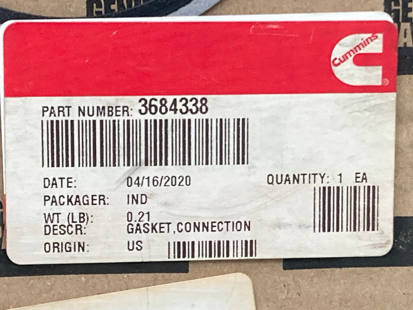 New Genuine Cummins 3684338 Connection Gasket