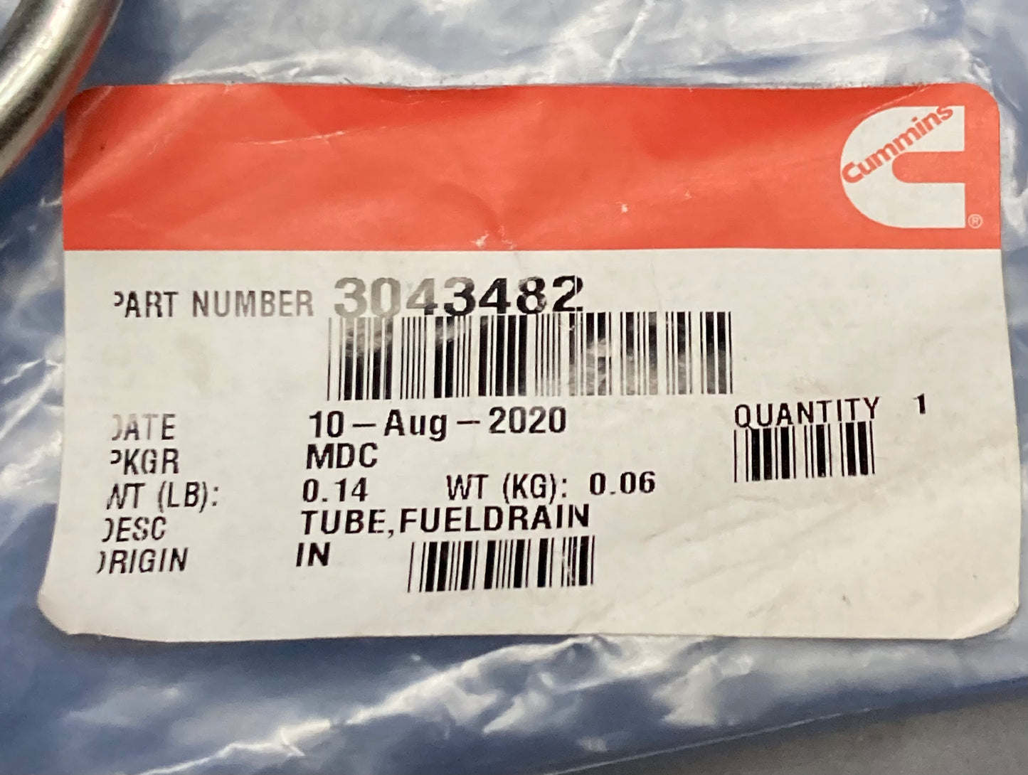 New Genuine Cummins 3043482 Fuel Filler Housing Drain Hose