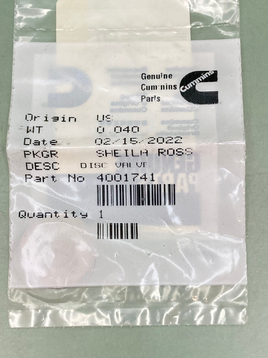 New Genuine Cummins 4001741 Valve Disc