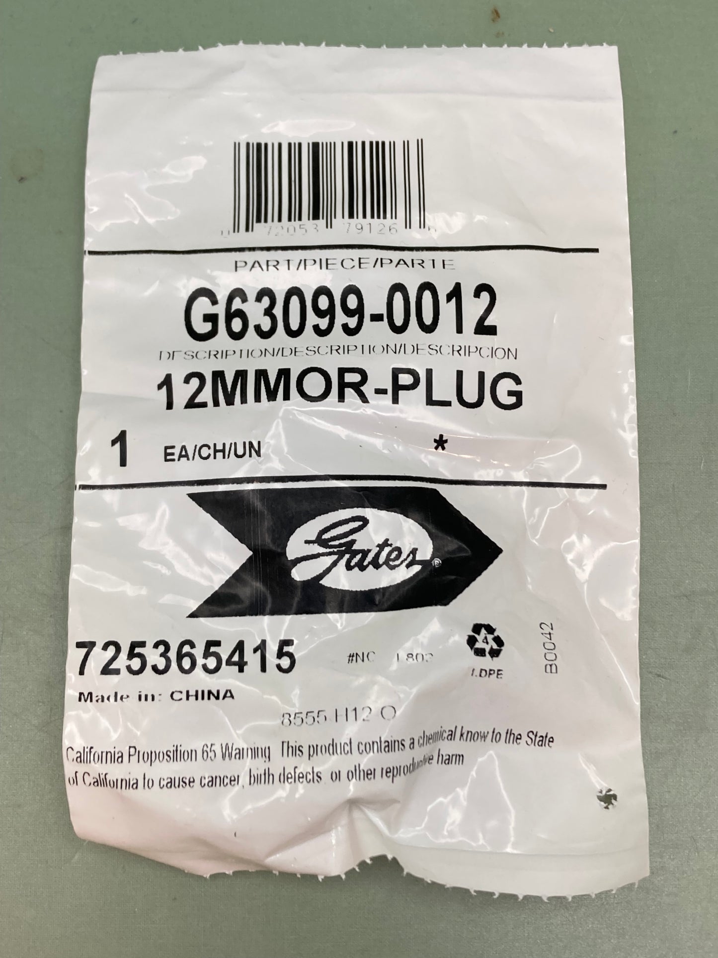 New Genuine Gates G63099-0012 12MMOR-PLUG