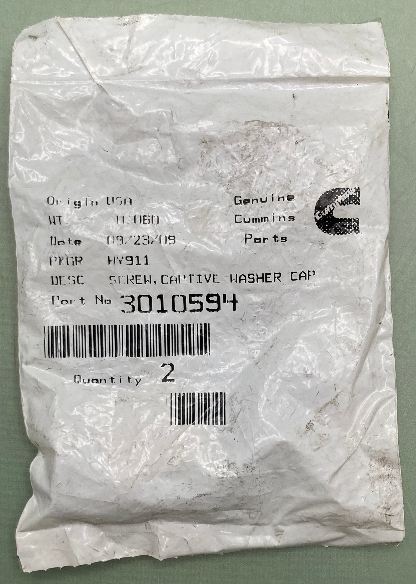 2 Pk New Genuine Cummins 3010594 Screw, Captive Washer Cap