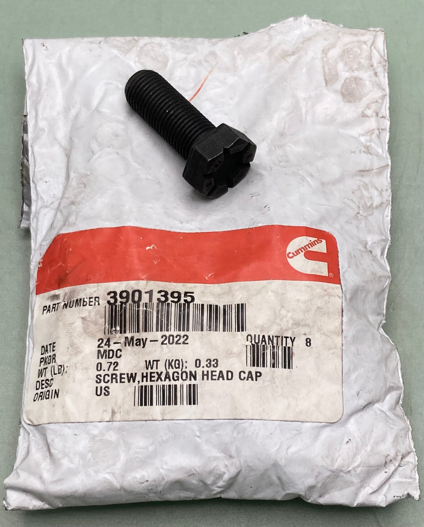 8 Pk New Genuine Cummins 3901395 Screw, Hexagon Head Cap