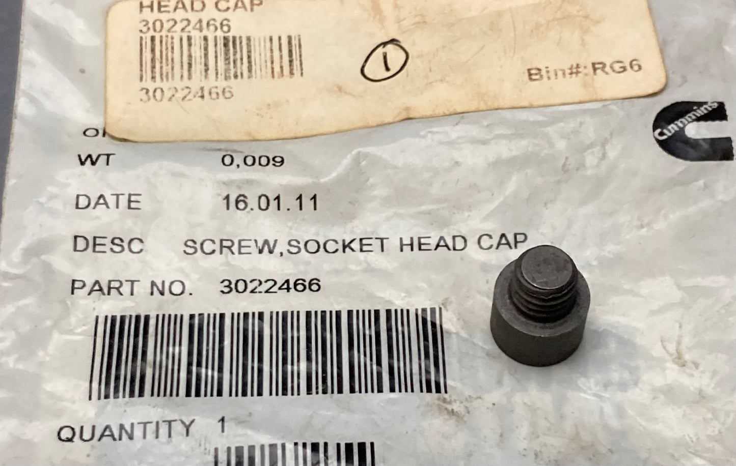 New Genuine Cummins 3022466 Screw, Socket Head Cap