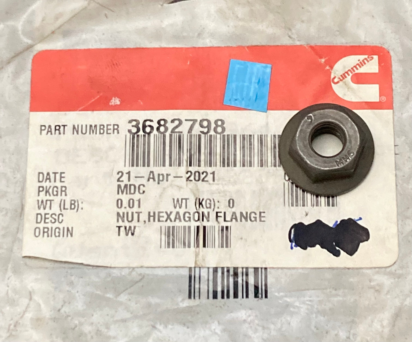 New Genuine Cummins 3682798 Nut Hexagon, Flange