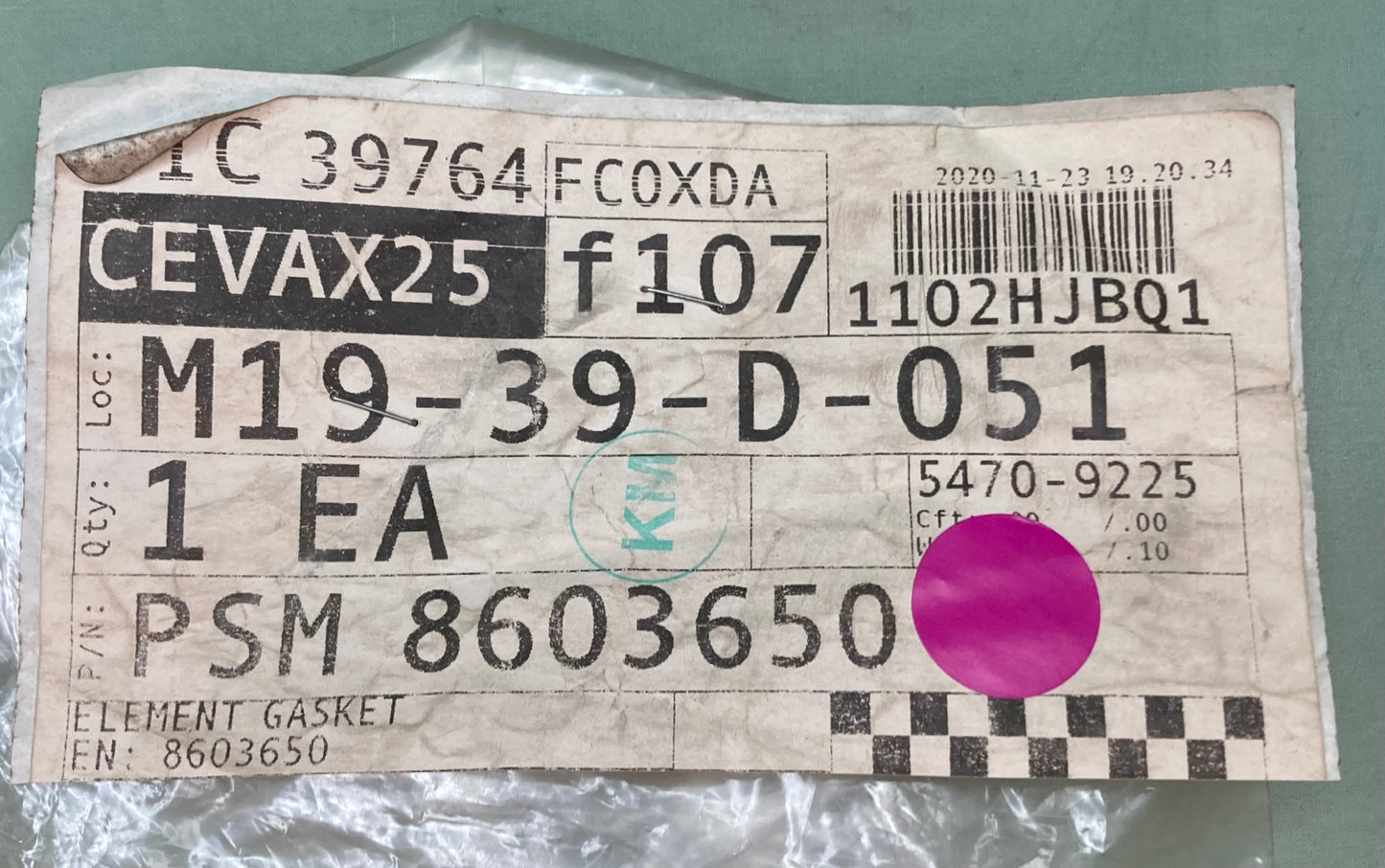 New Genuine ZERO-START PSM-8603650 Element Gasket