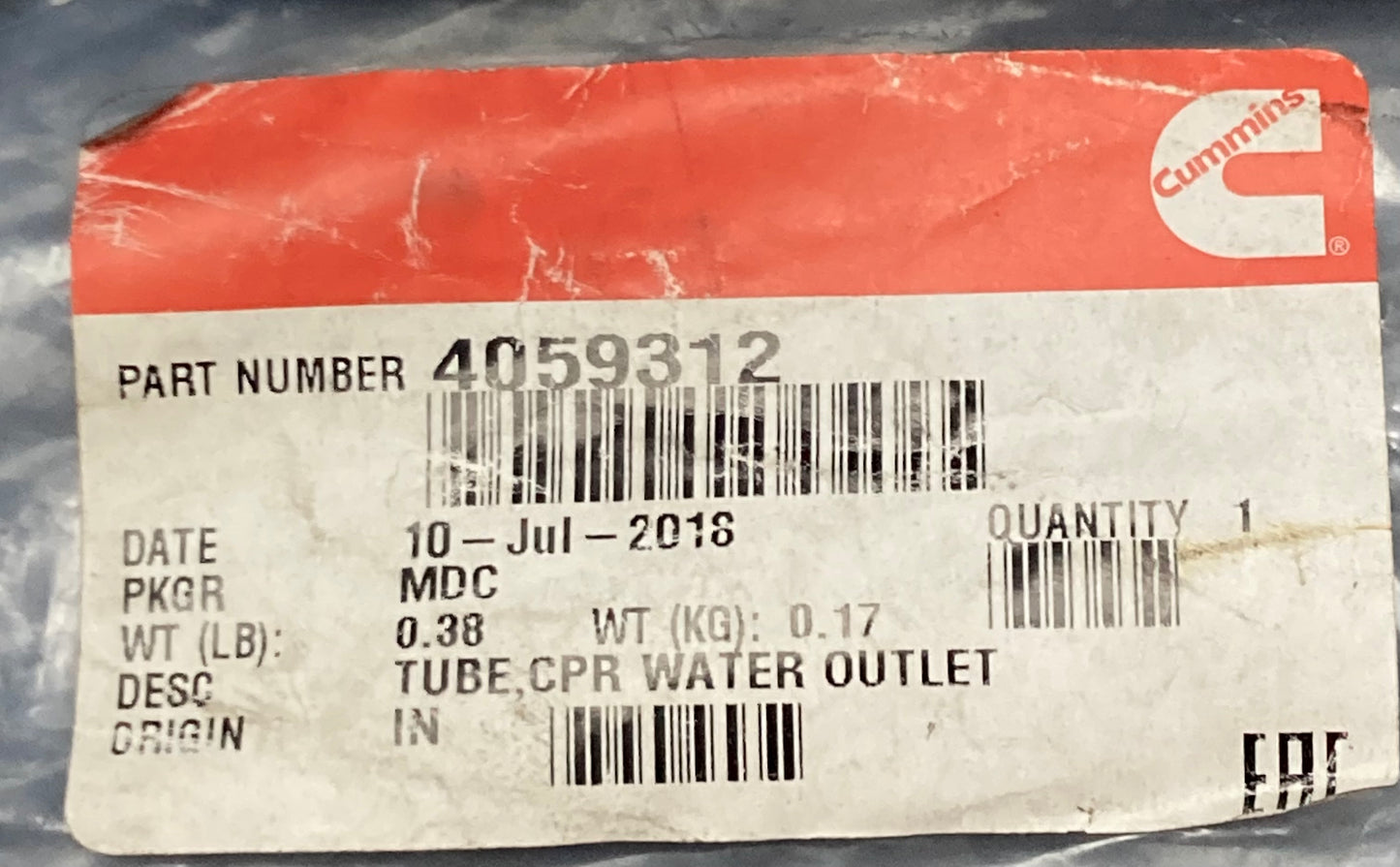 New Genuine Cummins 4059312 Water Outlet Tube