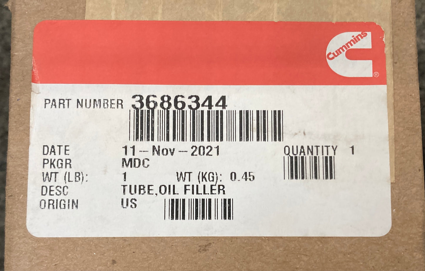 New Genuine Cummins 3686344 Oil Filler Tube