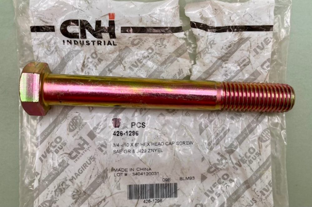 CNH Industrial 426-1296 10X6" Hex Head Screw New Genuine