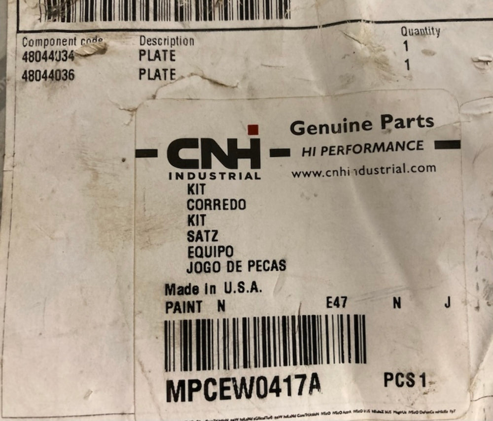 CNH Industrial MPCEW0417A Plate Kit New Genuine