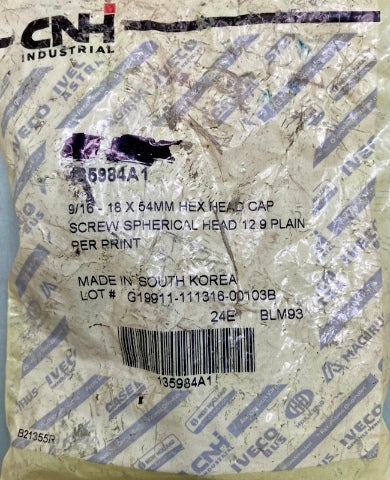 CNH Industrial 135984A1 9/16-18x54mm Hex Head Cap Screw New Genuine