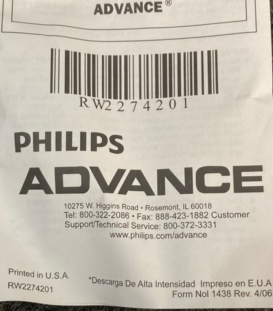 Philips Advance RW2274201 Capacitor Core & Coil H.I.D. Kit New Genuine
