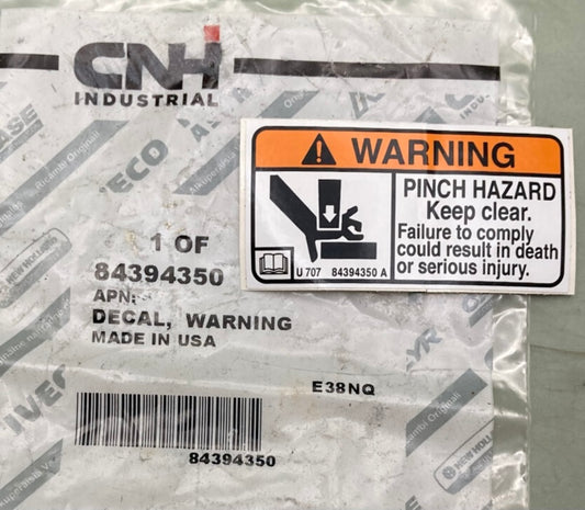 CNH Industrial 84394350 Warning Decal New Genuine; 84367569; 84377569