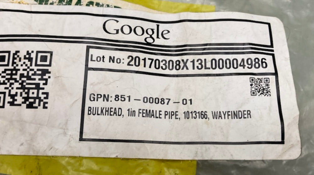 McMaster-Carr 851-00087-01 Bulkhead 1in Female Pipe New Genuine