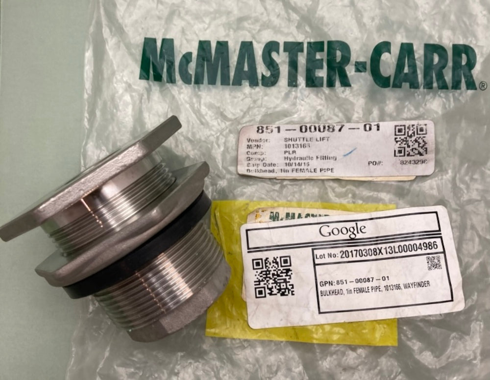 McMaster-Carr 851-00087-01 Bulkhead 1in Female Pipe New Genuine