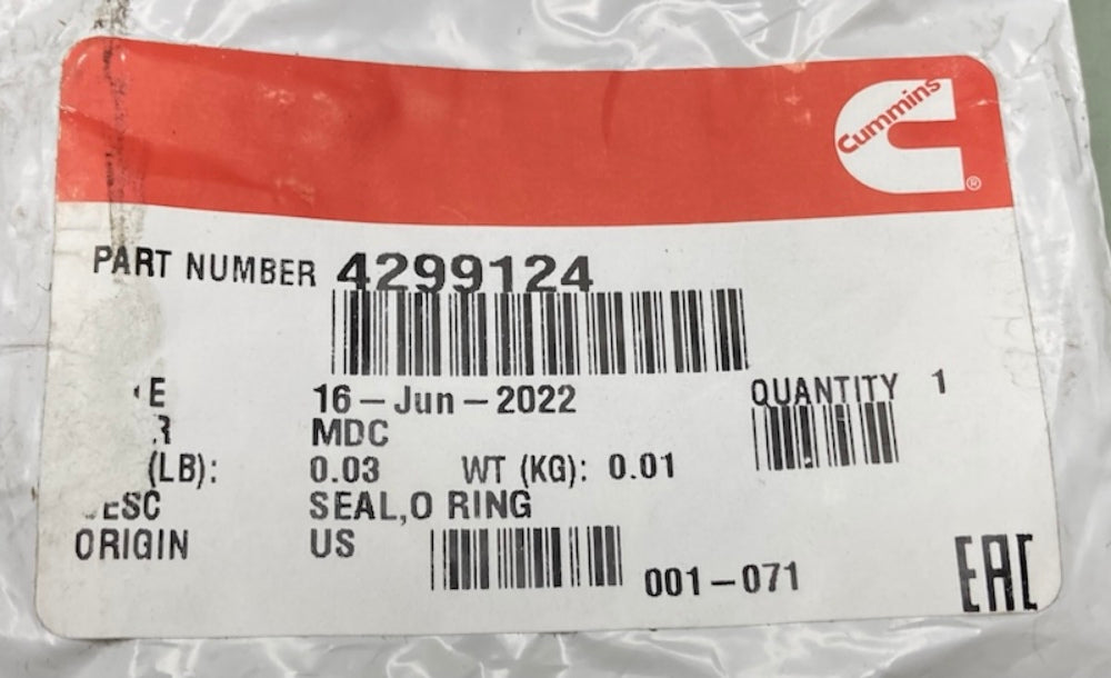 Cummins 4299124 Seal Ring / Washer New Genuine