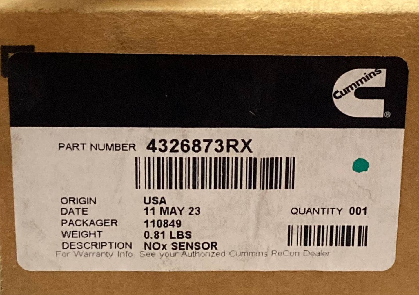 New Genuine Cummins 4326873RX NOx Sensor