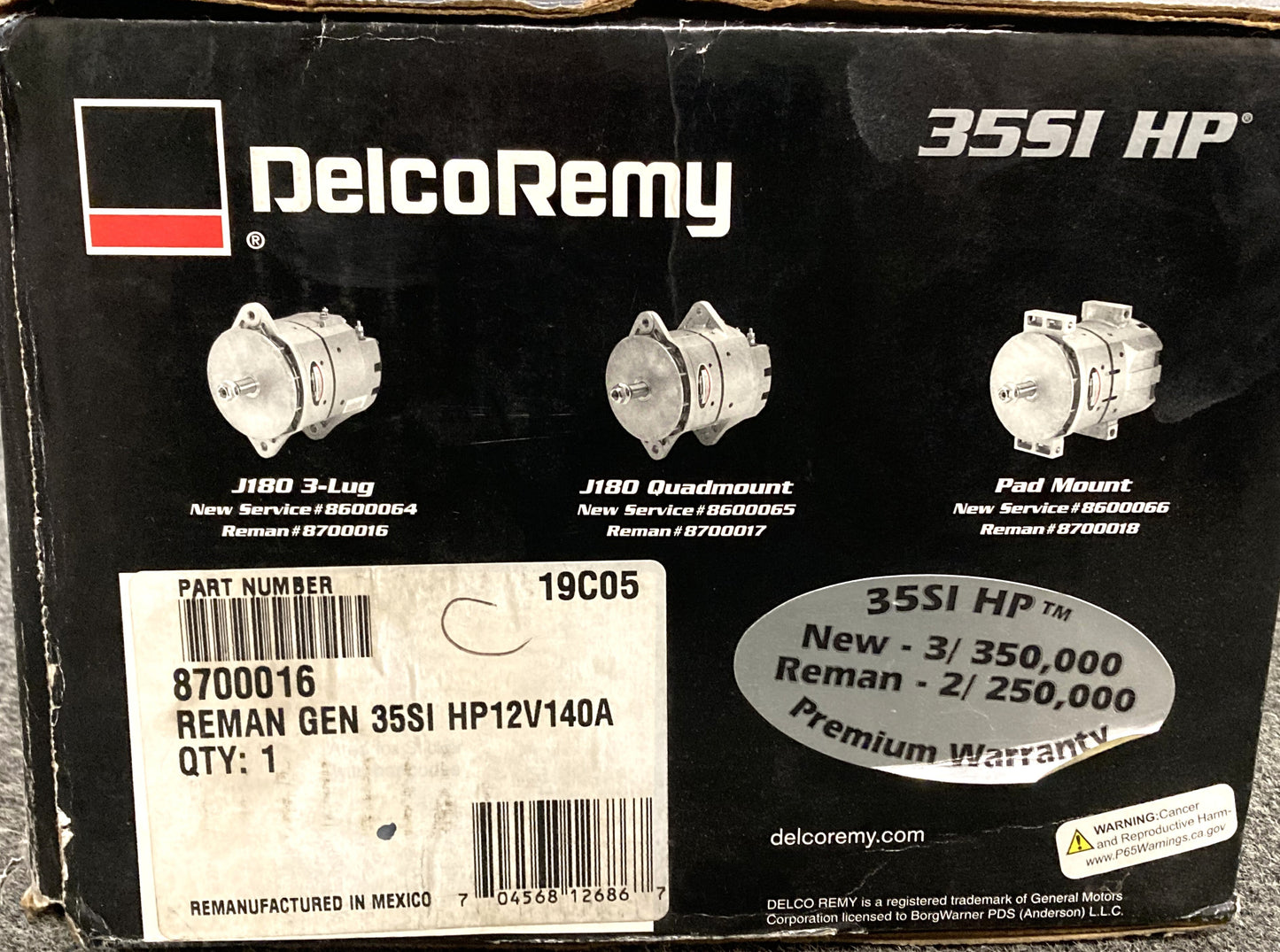 New Genuine Delco Remy 8700016 Premium Brushless Heat Resistant Alternator