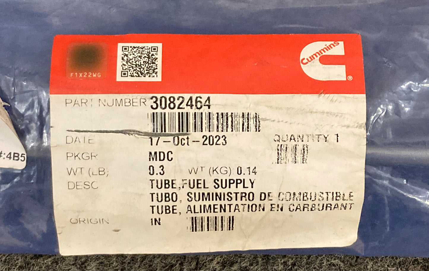 New Genuine Cummins 3082464 Tube, Fuel Supply