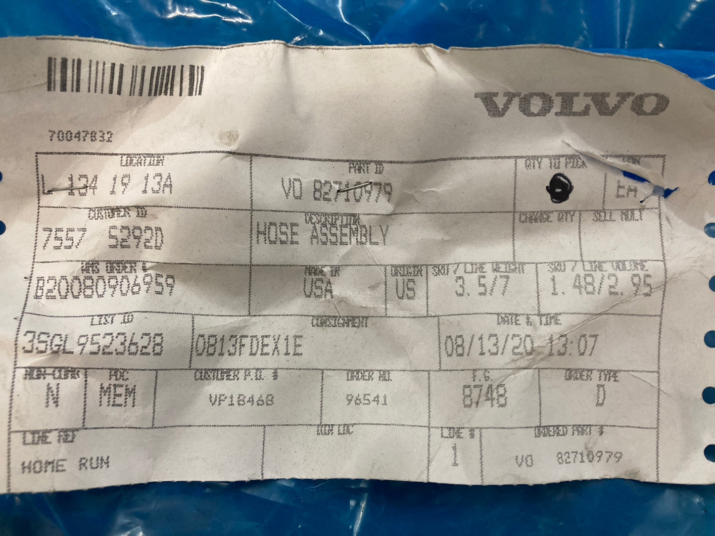 New Genuine Volvo 82710979 A/C Hose Assembly