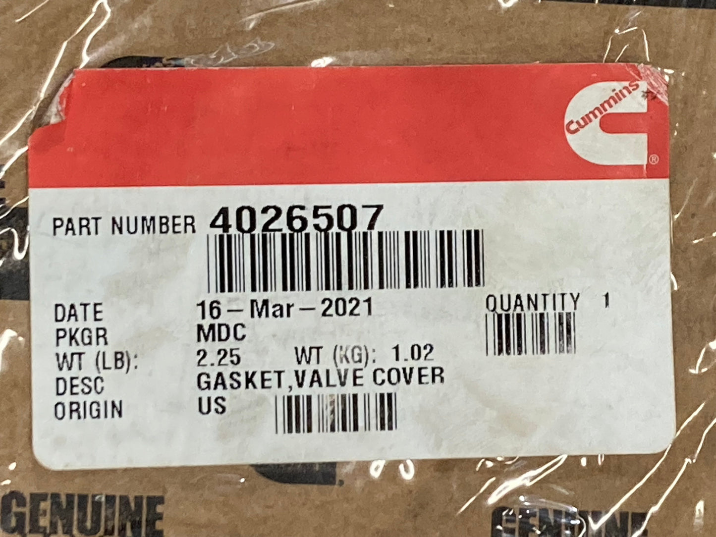 New Genuine Cummins 4026507 Valve Cover Gasket