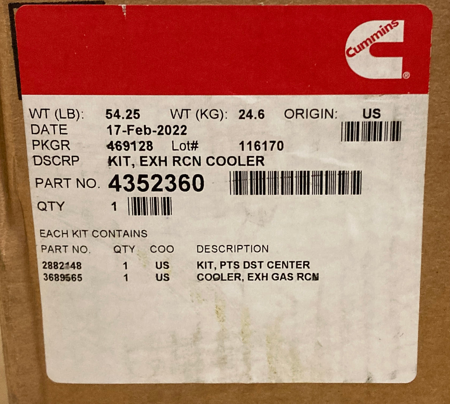 New Genuine Cummins 4352360 Engineering Cooler Kit