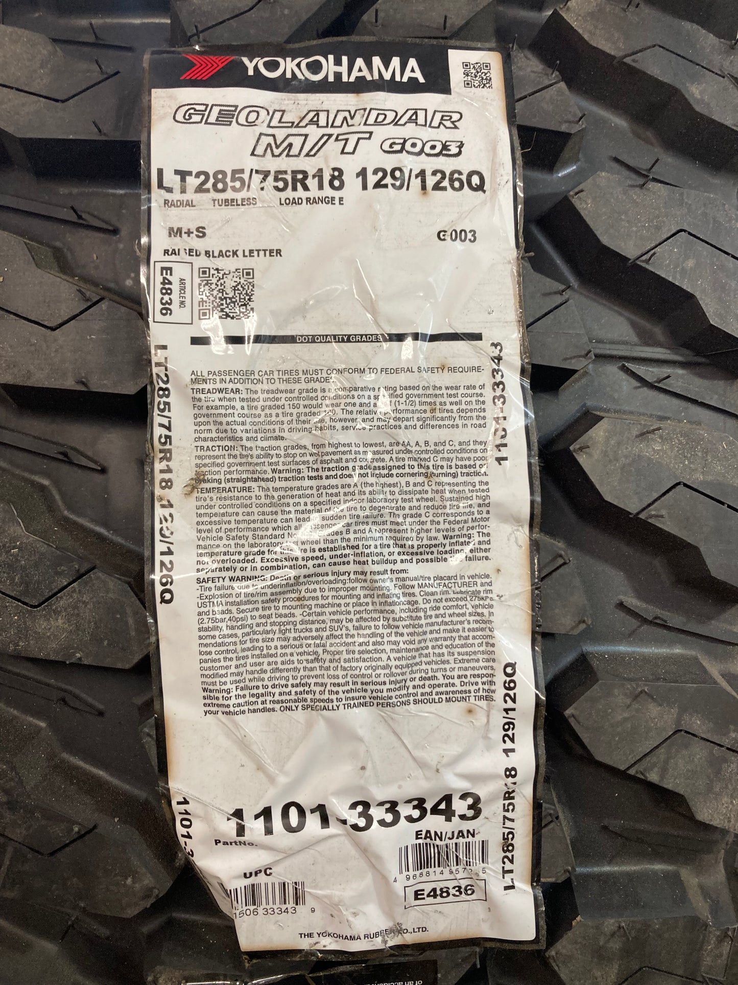 New Yokohama Geolandar M/T G003 LT 285/75R18 129/126Q Load E 10 Ply 1101-33343