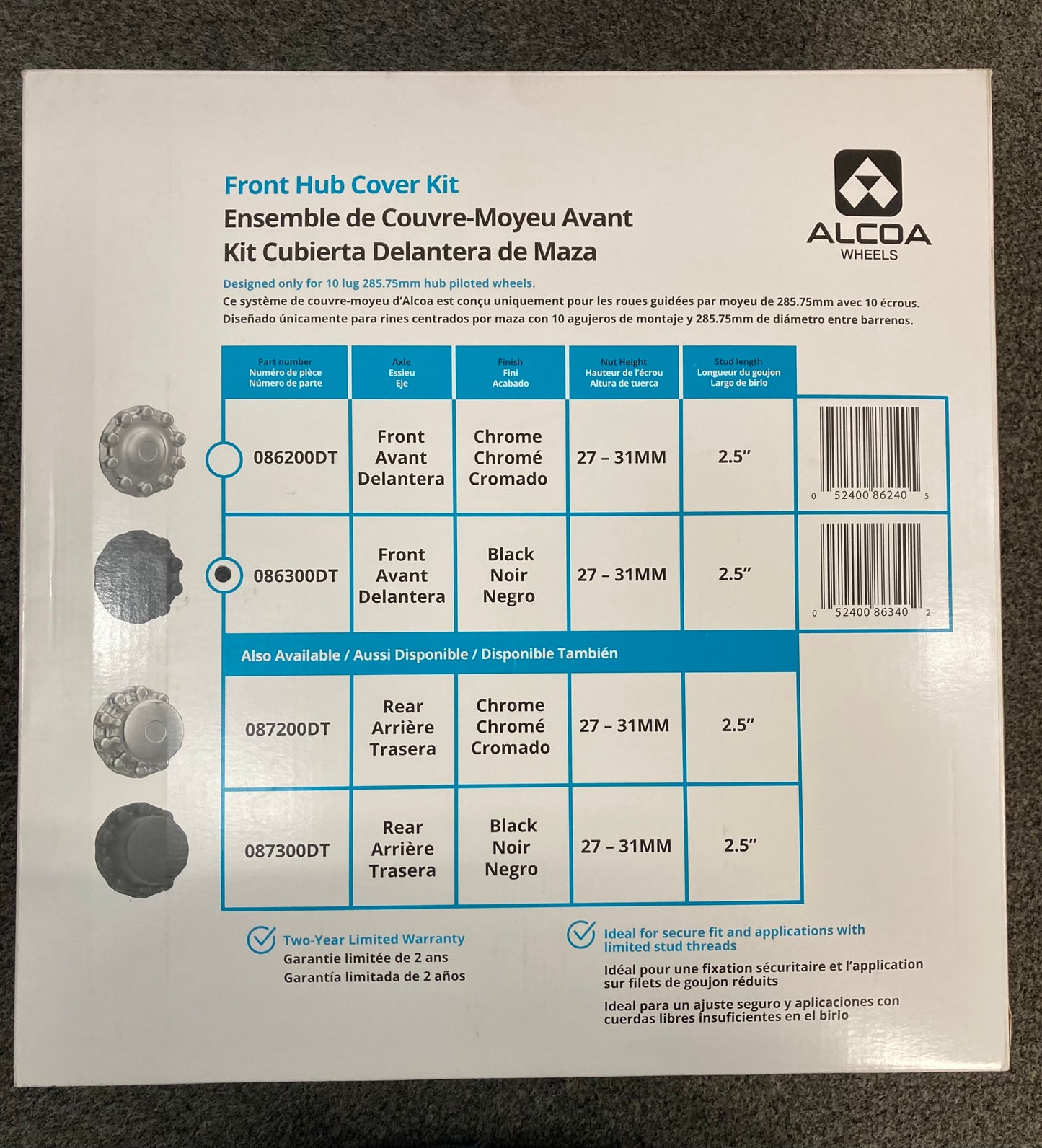 New Genuine Alcoa 086300DT Front Hub Cover Kit  Black