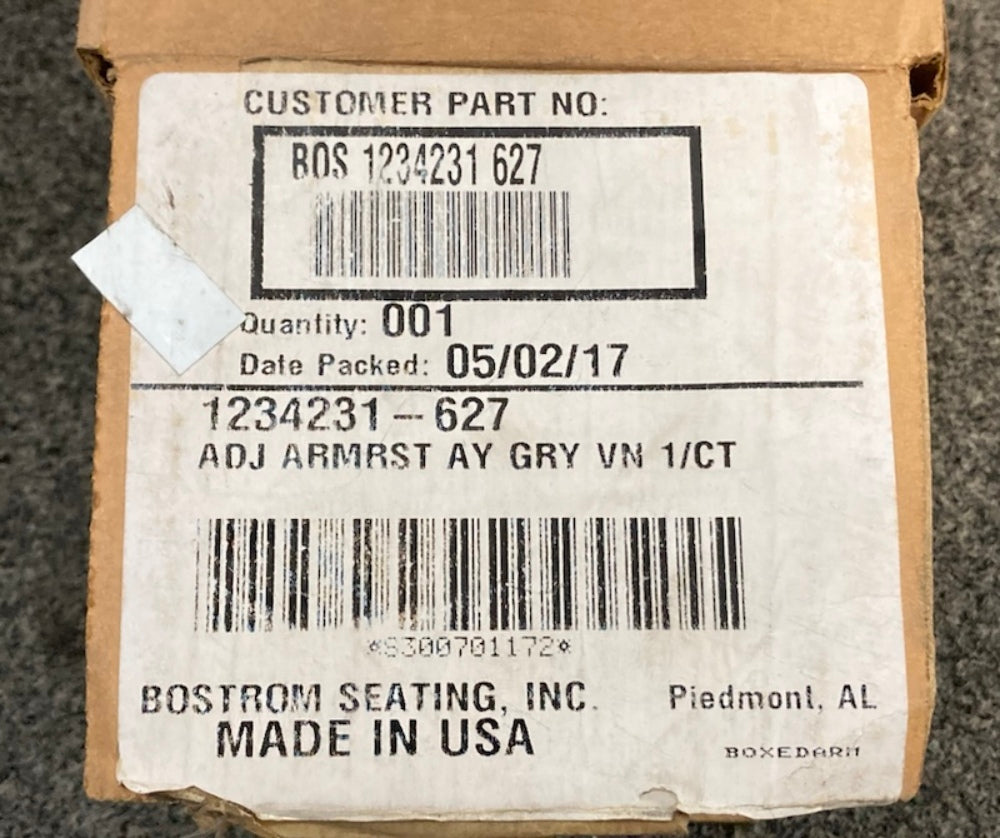 Bostrom 1234231-627 Armrest ADJ ASSY Gray VN New Genuine