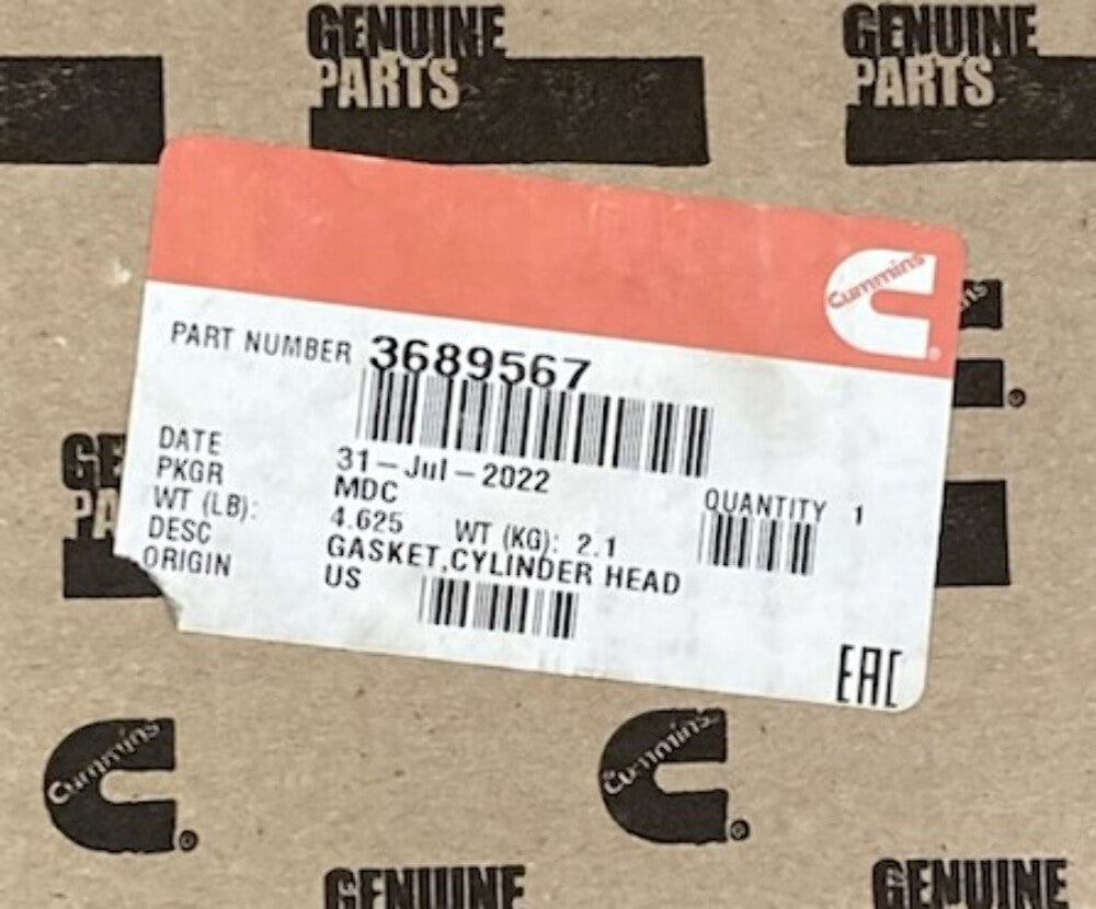 Cummins 3689567 Engine Cylinder Head Gasket New Genuine