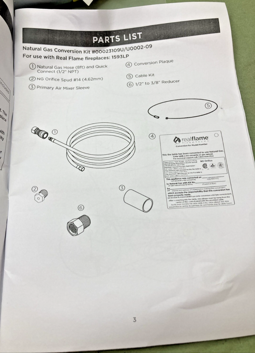 New Genuine Jensen Co U0002-09 Natural Gas Conversion Kit for Fireplace