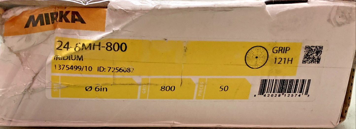 Pk 50 New Genuine Mirka 24-6MH-800 Iridium Grip 121H 6" 800 Sanding Disc