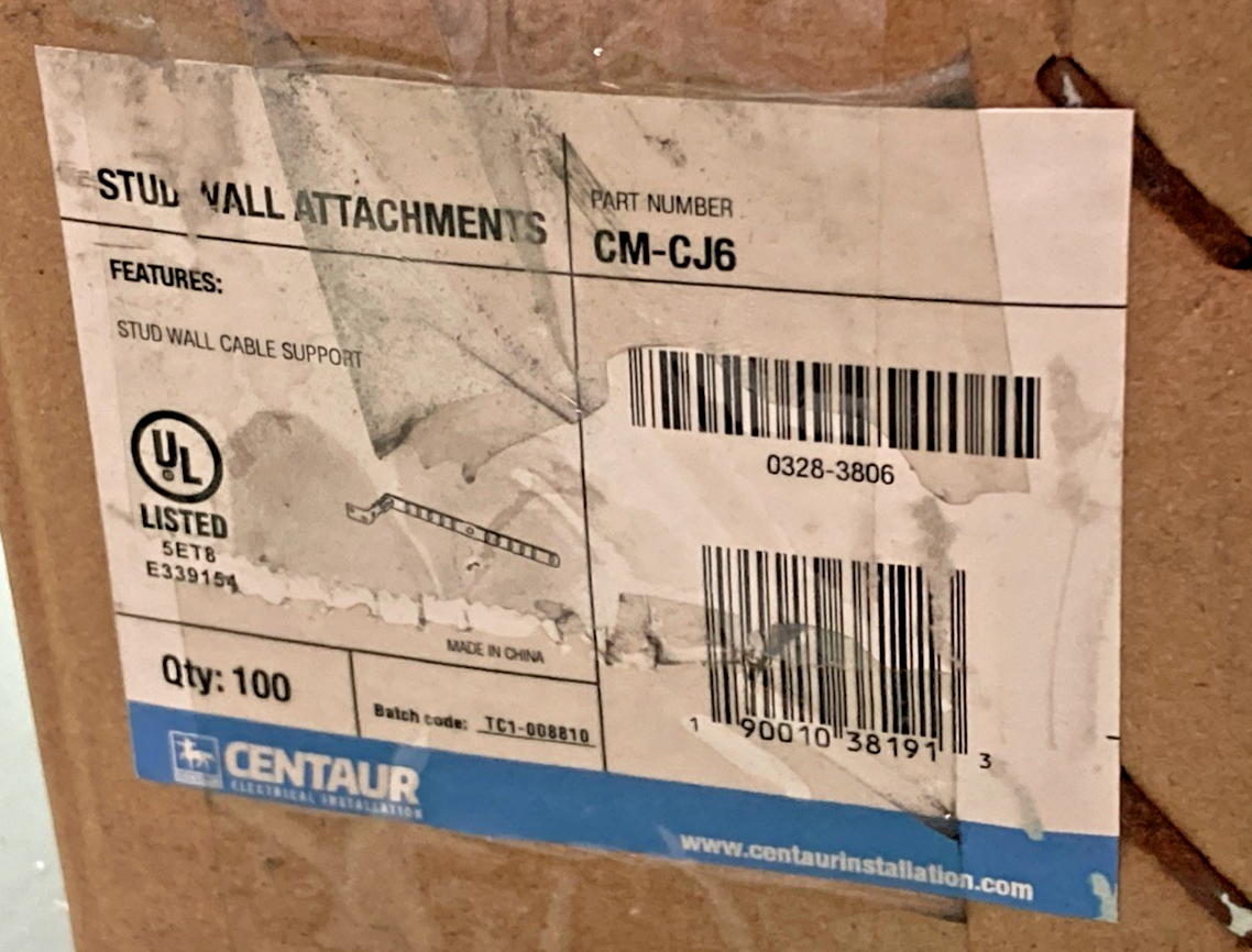 Pk 100 New Genuine Centaur CM-CJ6 Wall Stud Cable Support