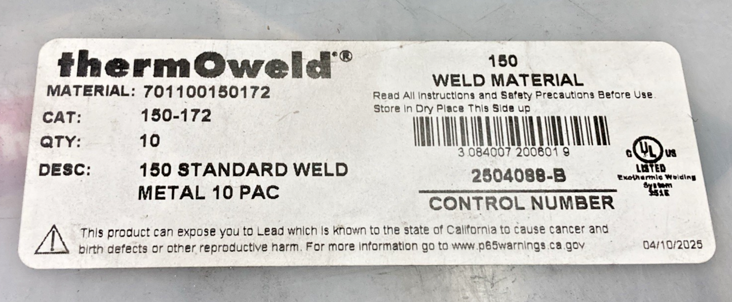 New Genuine ThermOweld 2504088-B Weld Material 150-172 Kit