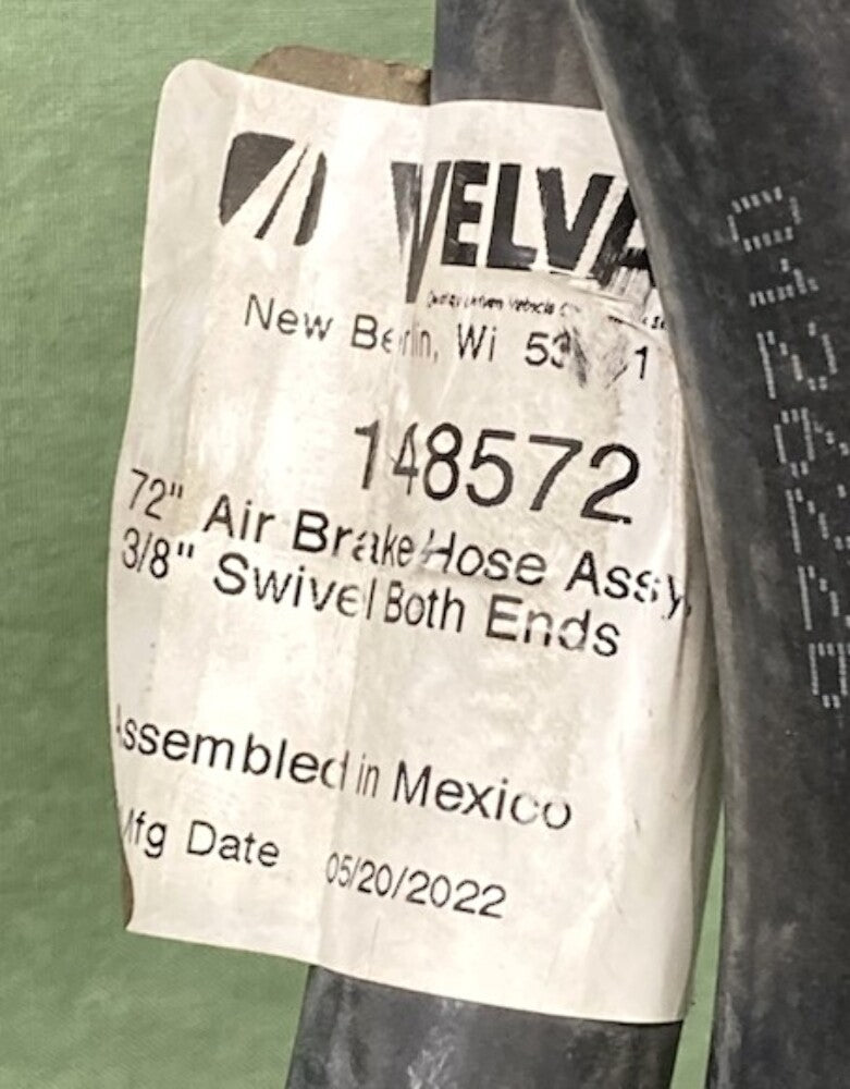 Velvac 148572 Air Brake Hose 72" 3/8" Swivel Both Ends New Genuine