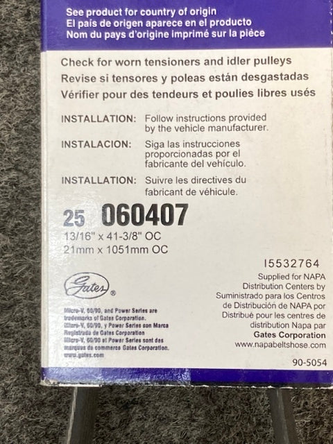 Napa 060407 V-Ribbed Belt Standard K06 13/16" x 41 3/8" New Genuine