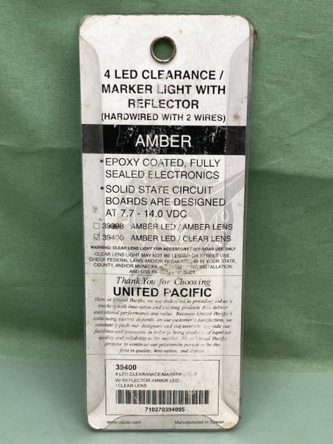 United Pacific 39400 CLEARANCE/MARKER LIGHT W REFLECTOR 4 LED AMBER New Genuine