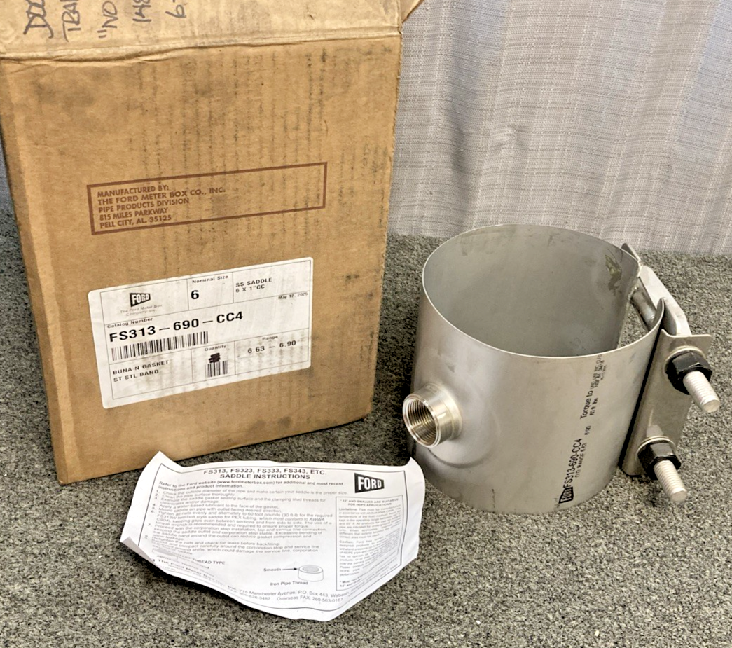 New Genuine Ford Meter Box FS313-690-CC4 Stainless Steel Strap Saddle 6x1" CC 6.