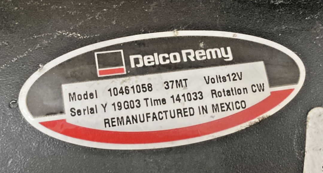 Remanufactured Delco Remy 1987631 Starter Motor Model 10461058 12V