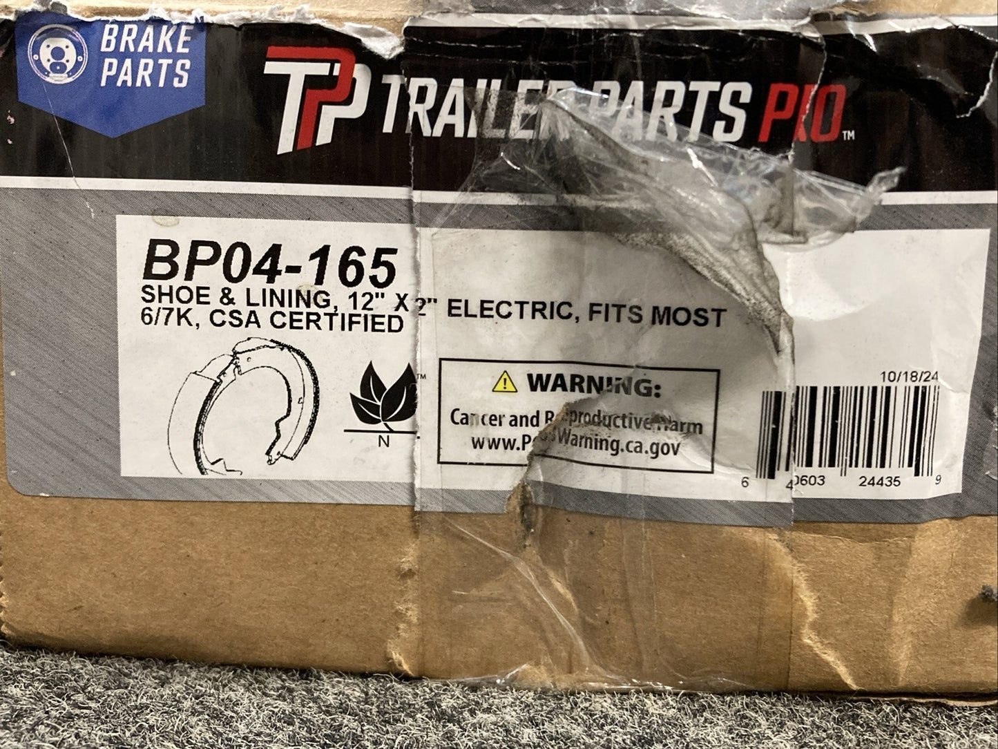 New Genuine Trailer Parts Pro BP04-165 Shoe And Lining 12x2 6/7K