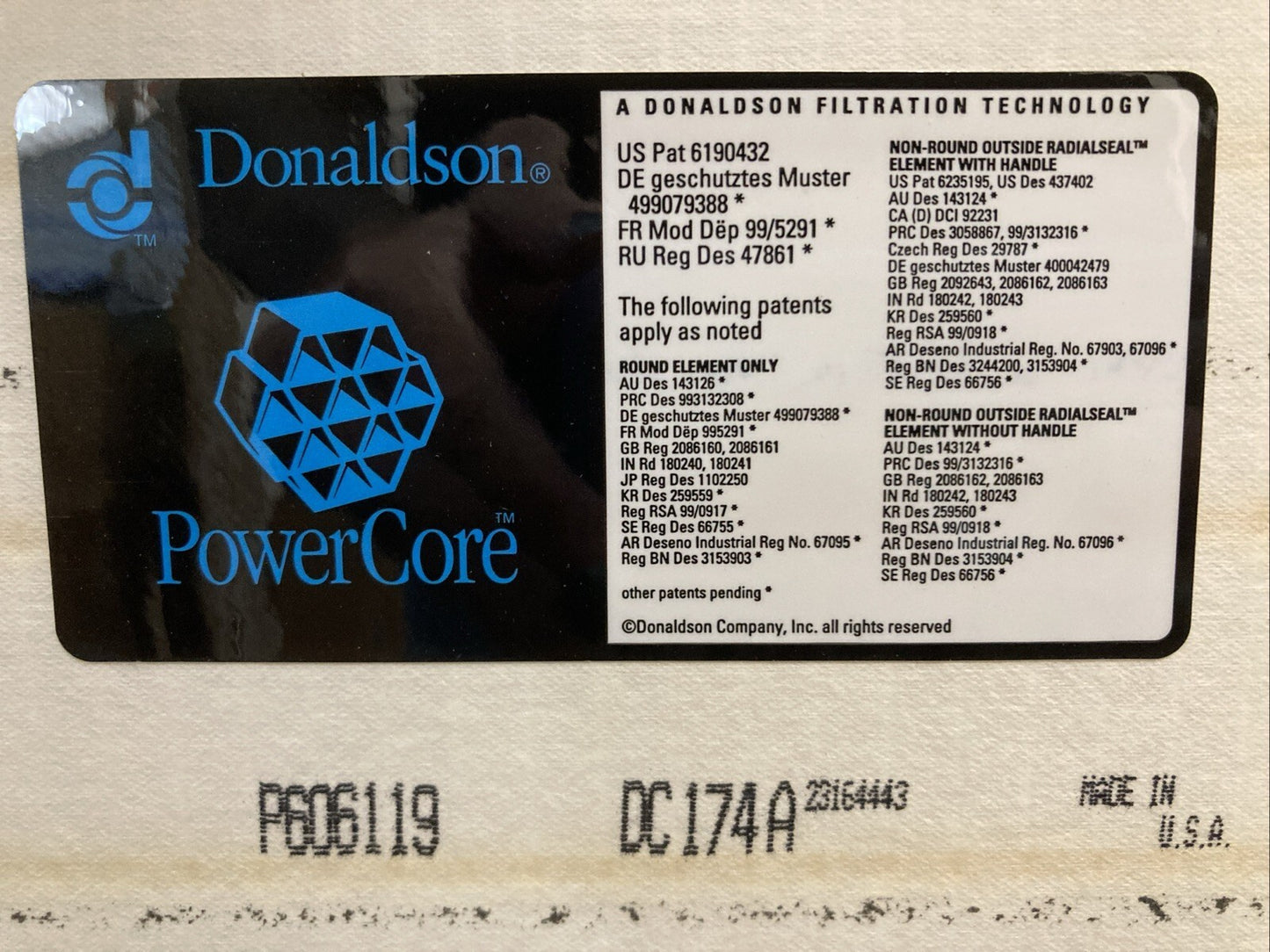 New Genuine Donaldson P606119 Air Filter