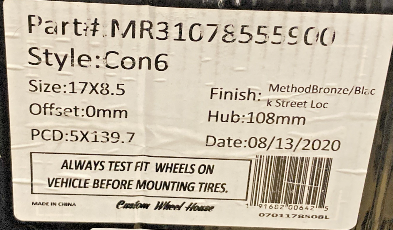 New Genuine Method Race Wheels MR31078555900 17x8.5 5x139.7 108mm Bronze/Black